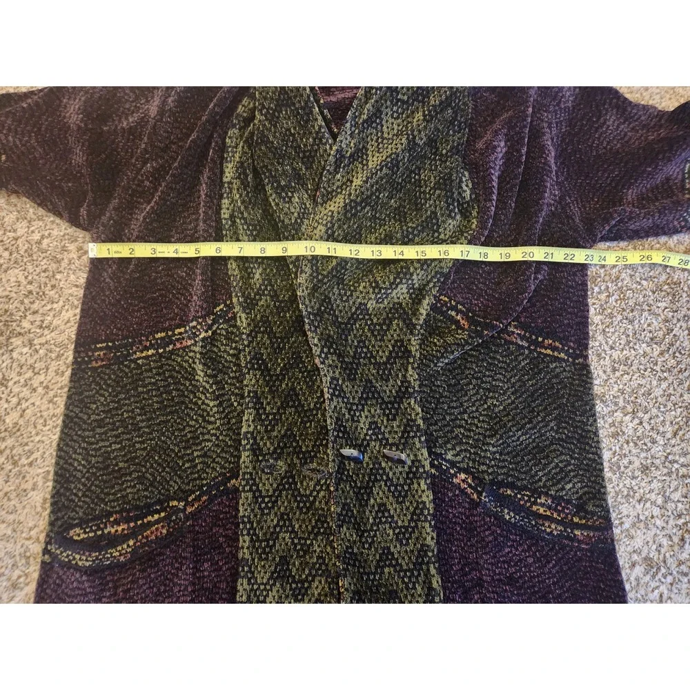 Zoology Womens Medium‎ Oversized Knit Cardigan Sweater Purple Green Shawl Collar